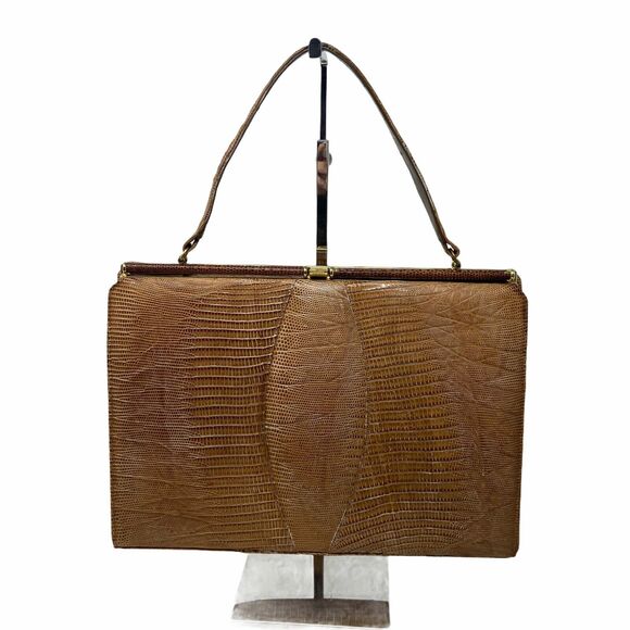 Vintage 1960s Sydney of California Brown Lizard Skin Medium Top Handle Purse - Picture 12 of 12
